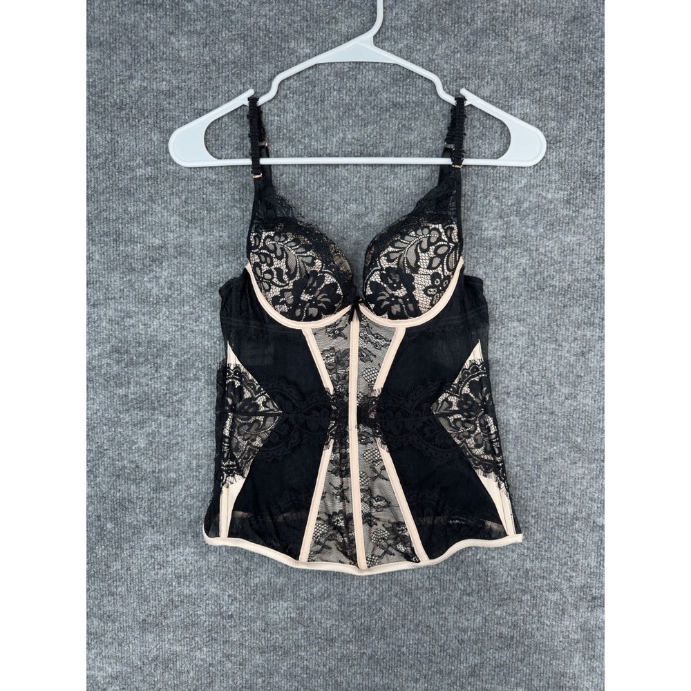 Ann‎ Summers Black Lace Bustier Corset Top 34B Underwire Sheer Mesh